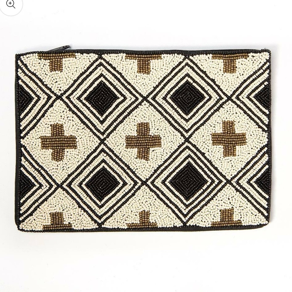 INK+ALLOY Black Ivory With Gold Cross Beaded Clutch